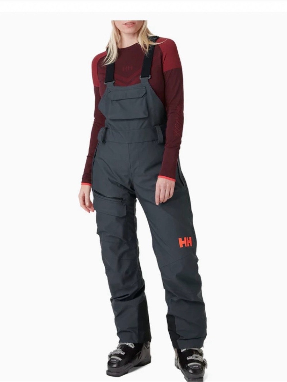 Helly Hansen Dark Gray Bib Snow Pants with Red Logo